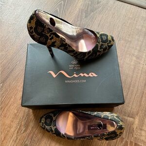 Nina Edrica leopard rhinestone pumps